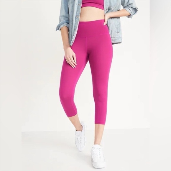 NWT! Pink High-Waisted PowerPress Crop Leggings for Women 🏋️ - Picture 1 of 6